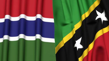 Gerçekçi kumaş dokusuna sahip GAMBIA ve Aziz KITTS bayrakları