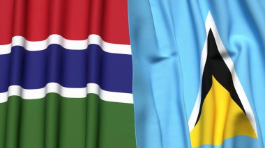 GAMBIA ve SAINT LUCIA bayrakları gerçekçi kumaş dokusuyla