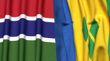GAMBIA ve SAINT VINCENT bayrakları gerçekçi kumaş dokusuyla