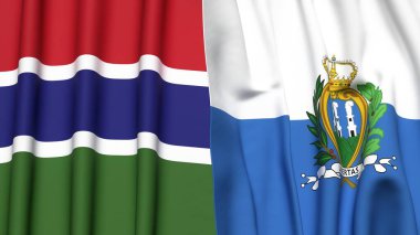 GAMBIA ve SAN MARINO bayrakları gerçekçi kumaş dokusuyla