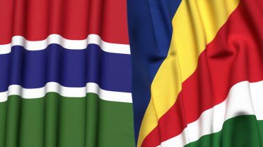GAMBIA ve SEYCHELLES bayrakları gerçekçi kumaş dokusuyla