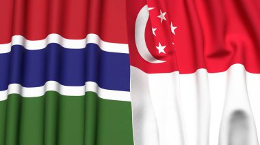 GAMBIA ve SINGAPORE bayrakları gerçekçi kumaş dokusuyla
