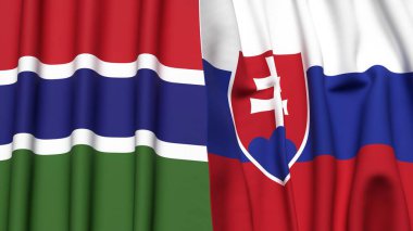GAMBIA ve SLOVAKIA bayrakları gerçekçi kumaş dokusuyla
