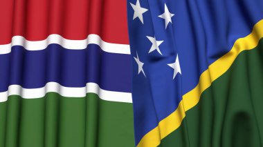 GAMBIA ve SOLOMON Adaları bayrakları gerçekçi kumaş dokusuna sahip