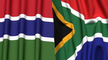 GAMBIA ve GÜNEY AFRİKA bayrakları gerçekçi kumaş dokusuyla