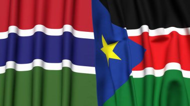 GAMBIA ve GÜNEY SUDAN bayrakları gerçekçi kumaş dokusuna sahip