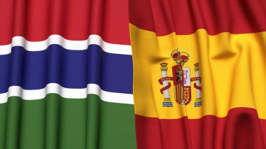 GAMBIA ve İspanya bayrakları gerçekçi kumaş dokusuyla