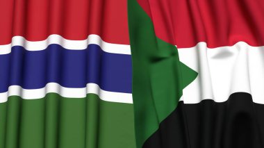 GAMBIA ve SuDAN bayrakları gerçekçi kumaş dokusuna sahip