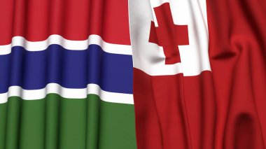 GAMBIA ve TONGA bayrakları gerçekçi kumaş dokusuyla