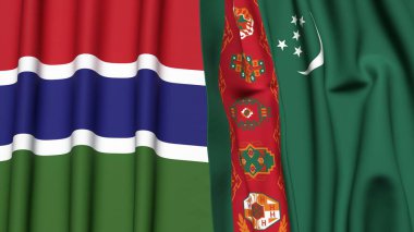GAMBIA ve Türkmenistan bayrakları gerçekçi kumaş dokusuna sahip