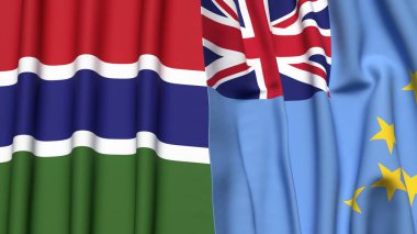 GAMBIA ve TUVALU bayrakları gerçekçi kumaş dokusuyla