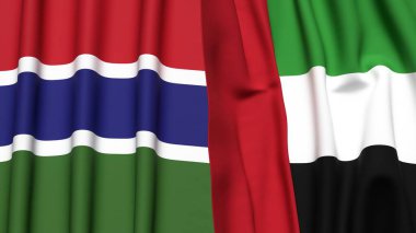 GAMBIA ve BAE bayrakları gerçekçi kumaş dokusuna sahip