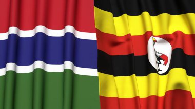 GAMBIA ve UGANDA bayrakları gerçekçi kumaş dokusuyla