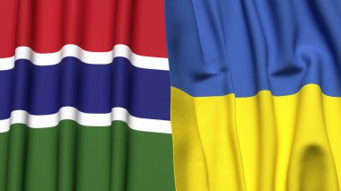 GAMBIA ve UKRAINE bayrakları gerçekçi kumaş dokusuna sahip