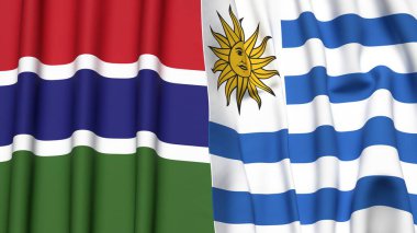 GAMBIA ve Uruguay bayrakları gerçekçi kumaş dokusuyla