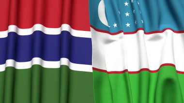 GAMBIA ve UZBEKISTAN bayrakları gerçekçi kumaş dokusuna sahip