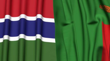 GAMBIA ve ZAMBIA bayrakları gerçekçi kumaş dokusuyla
