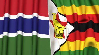 GAMBIA ve ZIMBABWE bayrakları gerçekçi kumaş dokusuyla