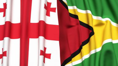 Gürcistan ve GUYANA bayrakları gerçekçi kumaş dokusuyla