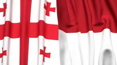 Gerçekçi kumaş dokusuna sahip GEORGIA ve INDONEZYA bayrakları