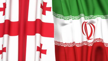 Gerçek kumaş dokusuna sahip Gürcistan ve İranlıların bayrakları