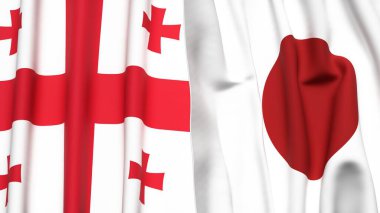 Gerçek kumaş dokusuna sahip GEORGIA ve JAPAN bayrakları