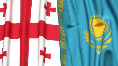 Gerçekçi kumaş dokusuna sahip GEORGIA ve KAZAKHSTAN bayrakları