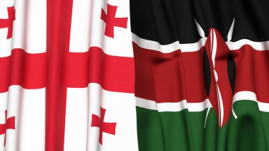 Gerçekçi kumaş dokusuna sahip GEORGIA ve KENYA bayrakları