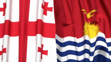 Gerçekçi kumaş dokusuna sahip GEORGIA ve KIRIBATI bayrakları