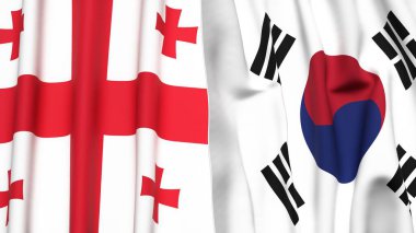 Gerçekçi kumaş dokusuna sahip Gürcistan ve Kore 'nin Bayrakları