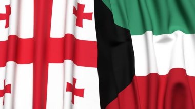 Gürcistan ve KUWAIT bayrakları gerçekçi kumaş dokusuyla