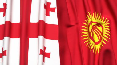 Gerçekçi kumaş dokusuna sahip GEORGIA ve KYRGYZSTAN bayrakları