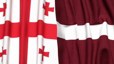 Gerçekçi kumaş dokusuna sahip GEORGIA ve LATVIA bayrakları