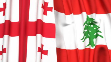 Gerçekçi kumaş desenli Gürcistan ve LEBANON bayrakları
