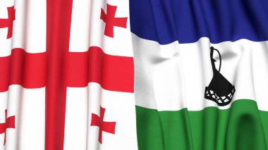 Gerçekçi kumaş desenli Gürcistan ve LESOTHO bayrakları