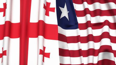 Gerçekçi kumaş dokusuna sahip Gürcistan ve Liberya bayrakları