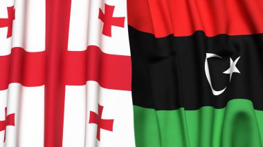 Gerçekçi kumaş dokusuna sahip GEORGIA ve LIBYA bayrakları