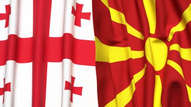 Gerçekçi kumaş dokusuna sahip GEORGIA ve MACEDONIA bayrakları