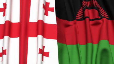 Gerçekçi kumaş dokusuna sahip GEORGIA ve MALAWI bayrakları