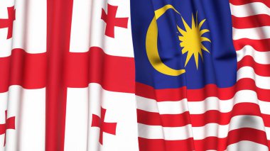 Gerçekçi kumaş dokusuna sahip GEORGIA ve MALAYSIA bayrakları