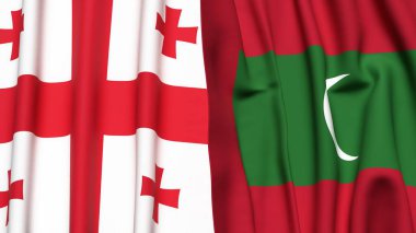 Gerçekçi kumaş dokusuna sahip GEORGIA ve MALDIVES bayrakları