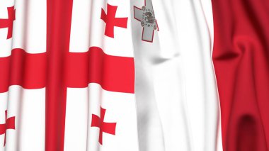 Gerçekçi kumaş dokusuna sahip GEORGIA ve MALTA bayrakları