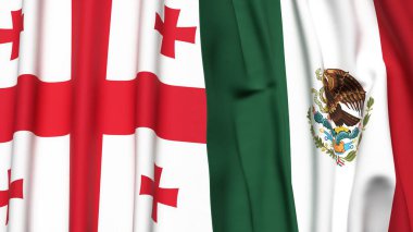 Gerçek kumaş dokusuna sahip GEORGIA ve MEXICO bayrakları