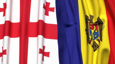 Gerçekçi kumaş dokusuna sahip GEORGIA ve MOLDOVA bayrakları