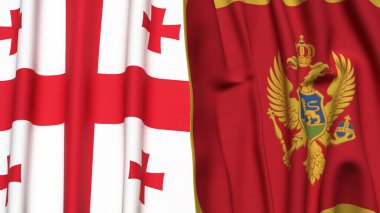 Gerçek kumaş dokusuna sahip GEORGIA ve MONTENEGRO bayrakları