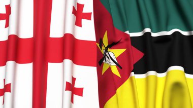 Gerçekçi kumaş dokusuna sahip GEORGIA ve MOZAMBIQUE bayrakları