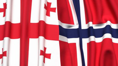 Gerçekçi kumaş dokusuna sahip Gürcistan ve Norveç bayrakları