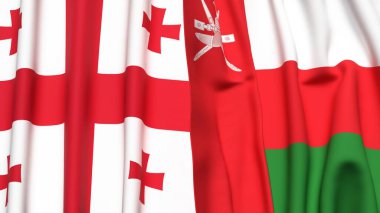 Gerçek kumaş dokusuna sahip GEORGIA ve OMAN bayrakları