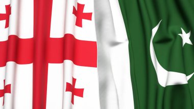 Gerçekçi kumaş dokusuna sahip Gürcistan ve Pakistan bayrakları