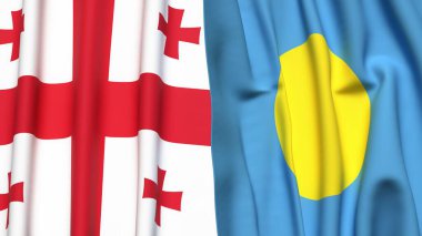 Gerçek kumaş dokusuna sahip GEORGIA ve PALAU bayrakları